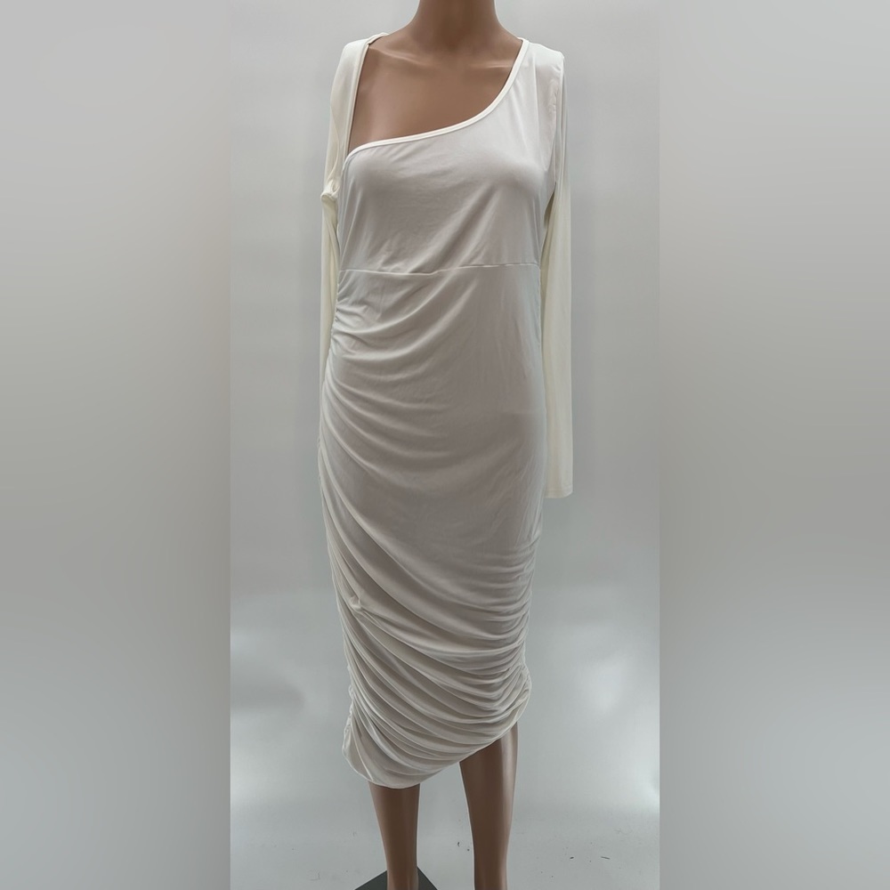 MATERNITY RUCHED ASYMMETRIC MIDI DRESS SZ 10 NWT
